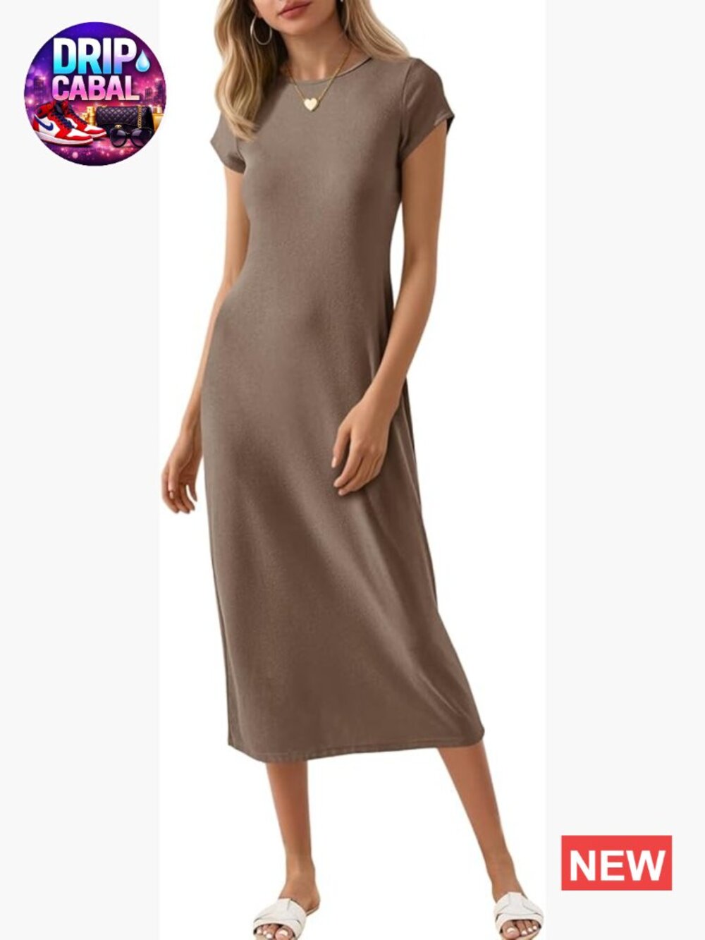 Short Sleeve Crew Neck Midi Dress Casual T-Shirt Dress